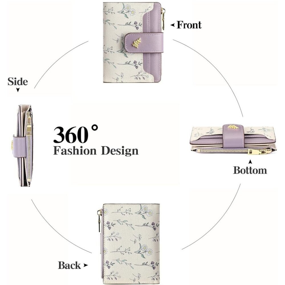 Floral Purple and Cream Women's Wallet - Picture 3 of 7
